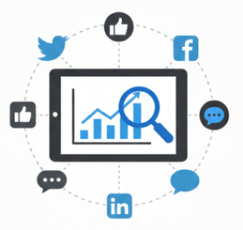 A tablet display showing a data bar chart under a magnifying glass, depicting the deep analytics and campaign monitoring provided through my digital marketing services in Bangalore.