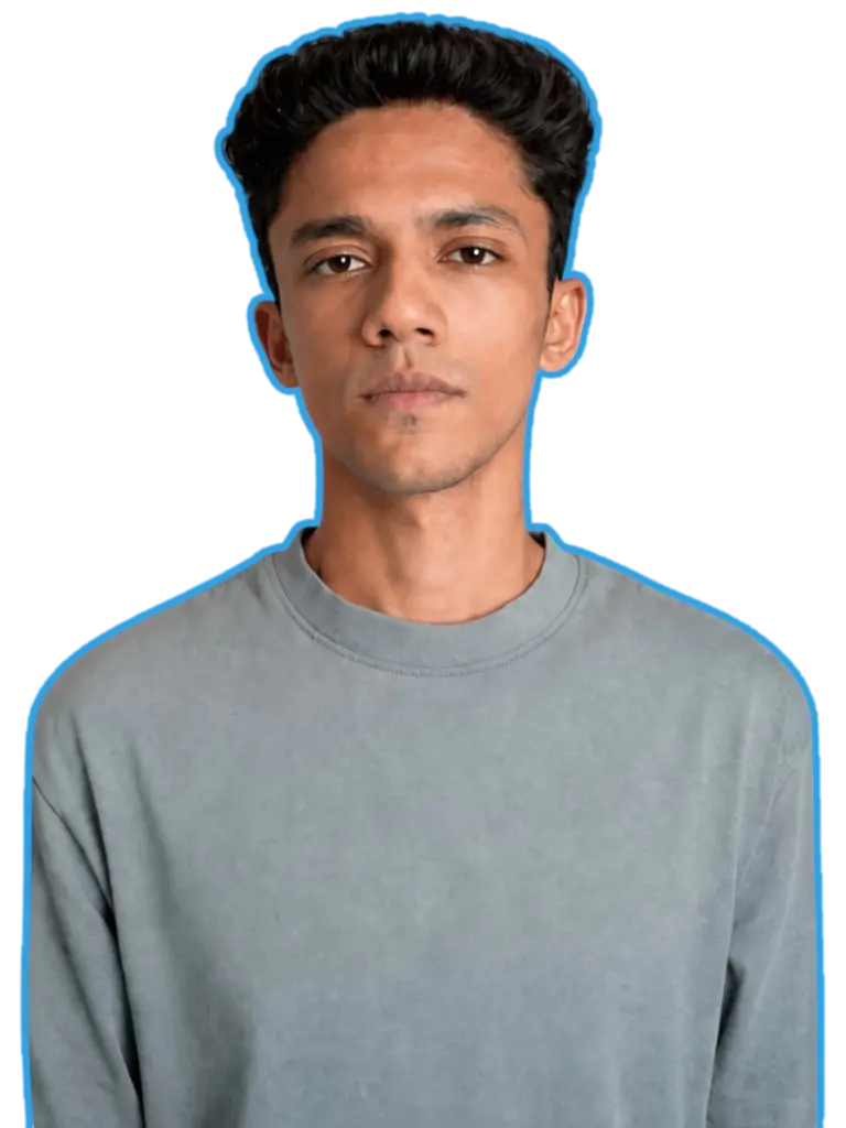 Tarun Koshy Philip, founder of Tarun Koshy Digital, Digital Marketing Freelancer in Bangalore with blue outline transparent background for personal branding website